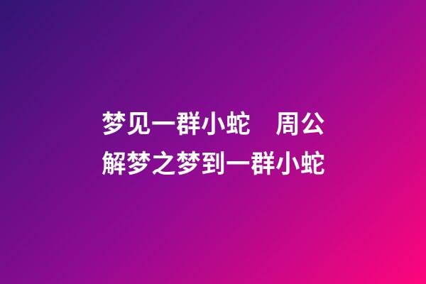 梦见一群小蛇　周公解梦之梦到一群小蛇